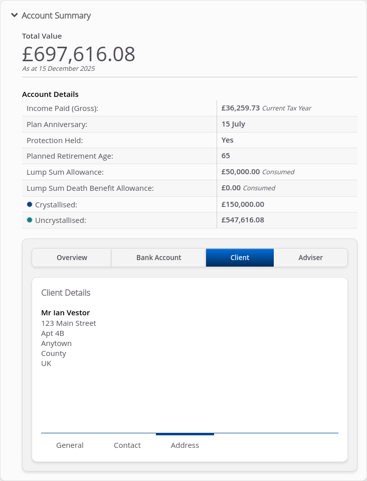 Role-Adviser > 05 Account Summary > Summary tabs
